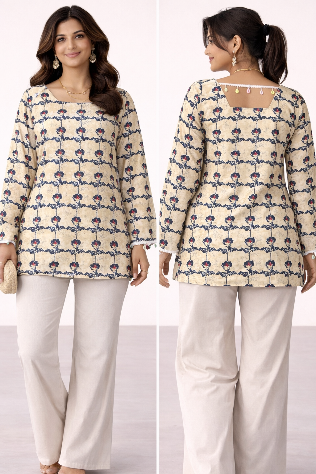 Yellow Multicolor Floral Cotton Kurti Top 🌸✨