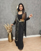 FANCY PARTY WEAR FAUX GEORGETTE LEHENGA SAREE WITH BLOUSE & SHRUG 🌟