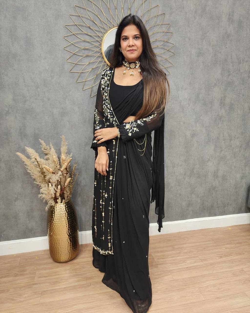 FANCY PARTY WEAR FAUX GEORGETTE LEHENGA SAREE WITH BLOUSE & SHRUG 🌟