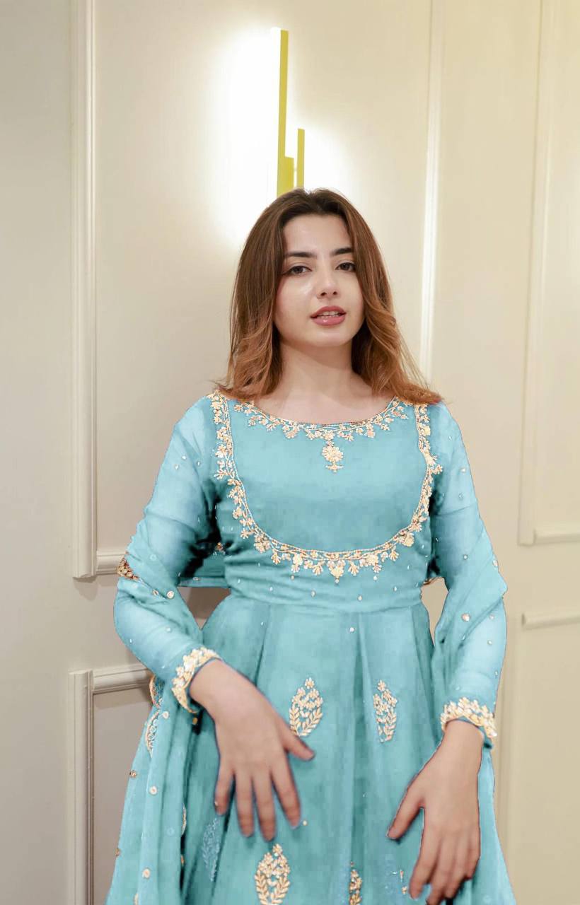 Add a touch of glamour to your festive collection with this Exclusive 2-Piece Gown and Dupatta Set