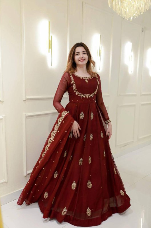 Add a touch of glamour to your festive collection with this Exclusive 2-Piece Gown and Dupatta Set