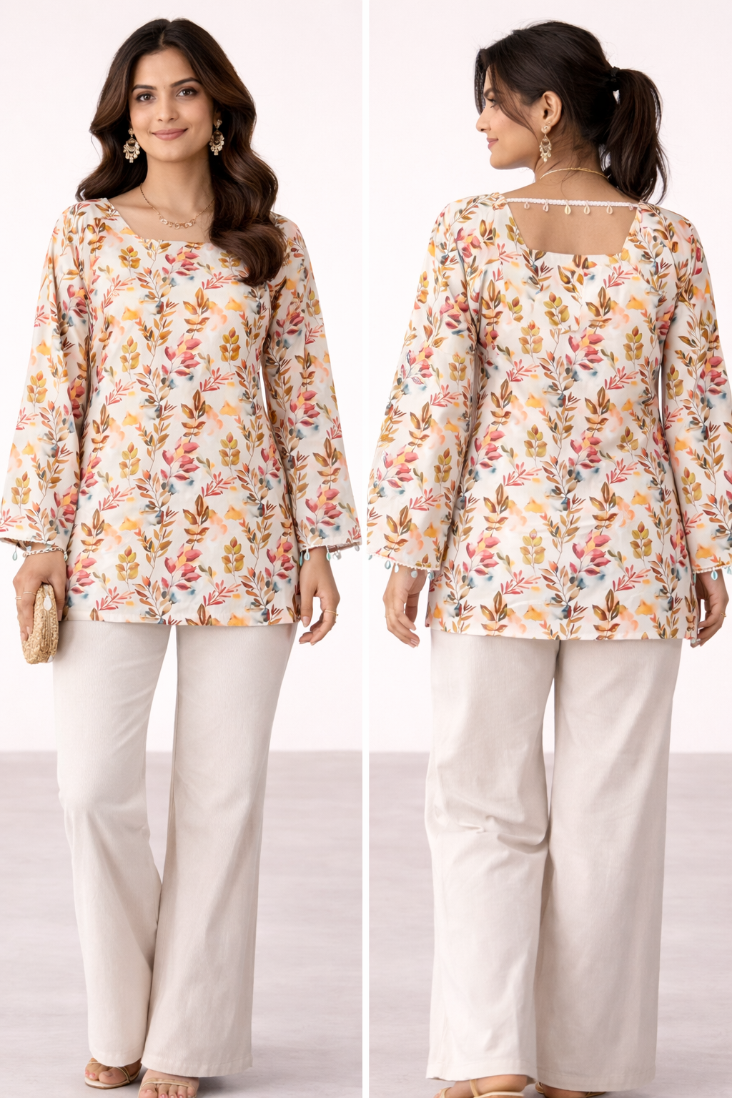 Off-White Multicolor Floral Cotton Kurti Top 🌸✨