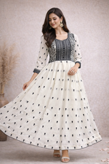 Festive Ivory Designer Anarkali Gown Set with Minimal Elegance