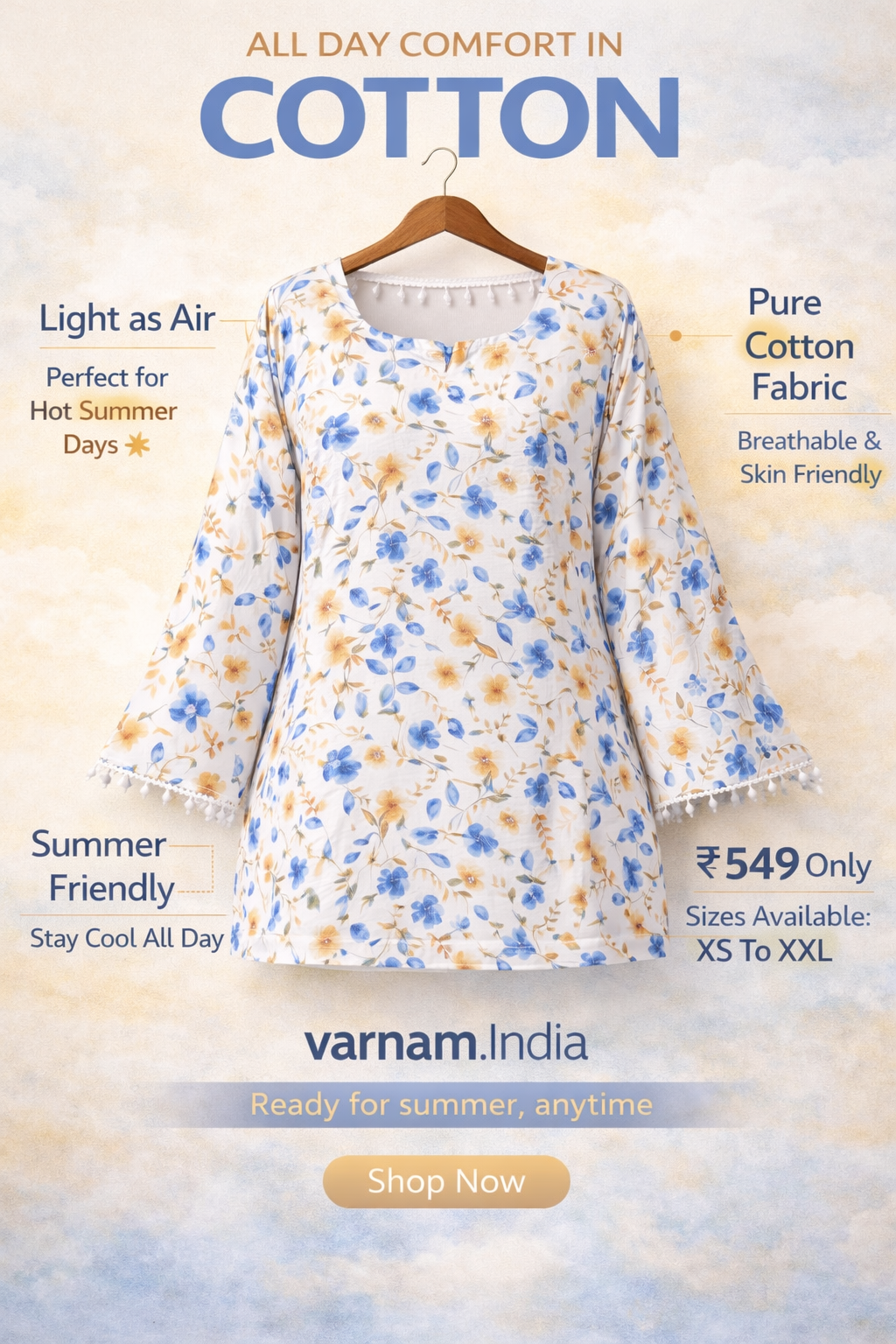 White Floral Cotton Kurti Top 🤍🌸