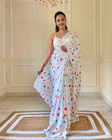 Cotton Satin Polka Dot Saree – Soft, Silky & Timeless Elegance