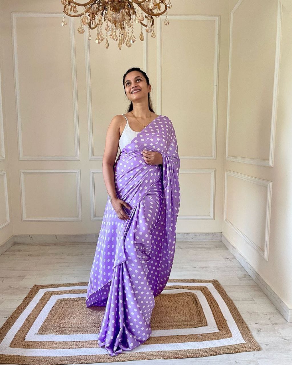 Cotton Satin Polka Dot Saree – Soft, Silky & Timeless Elegance