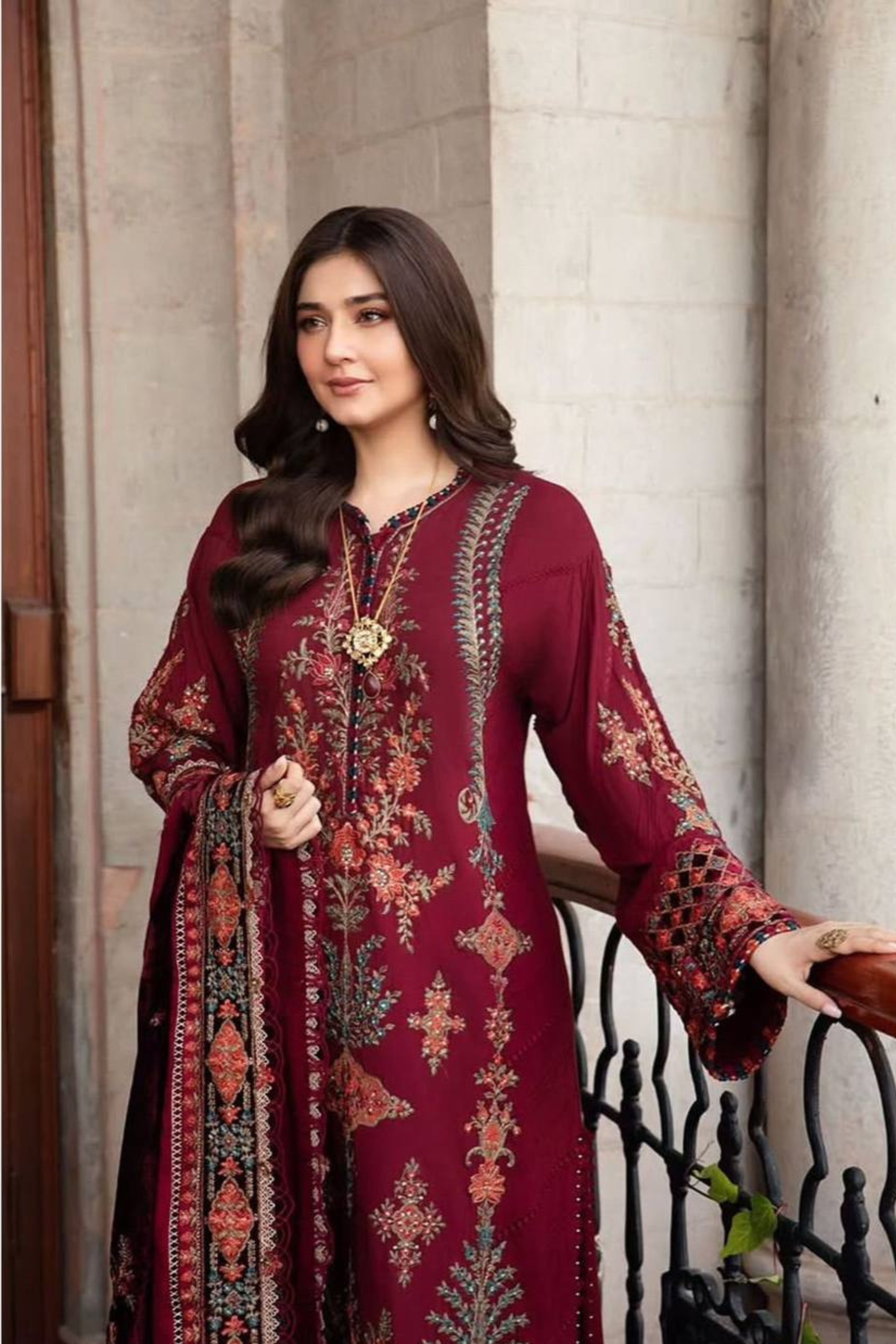 Bring a touch of sophistication to your festive wardrobe with this Designer Wear Embroidered Top, Pant &amp; Dupatta Set 💝.
