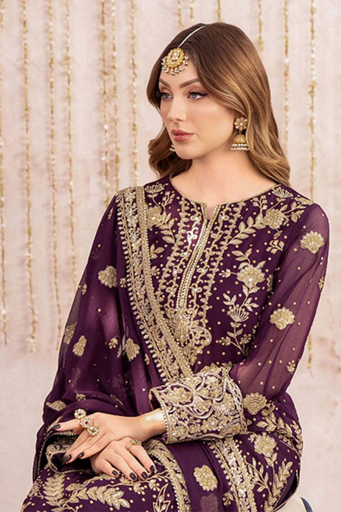 Step out in style with this beautifully crafted 3-piece set, featuring intricate sequin embroidery(imp)