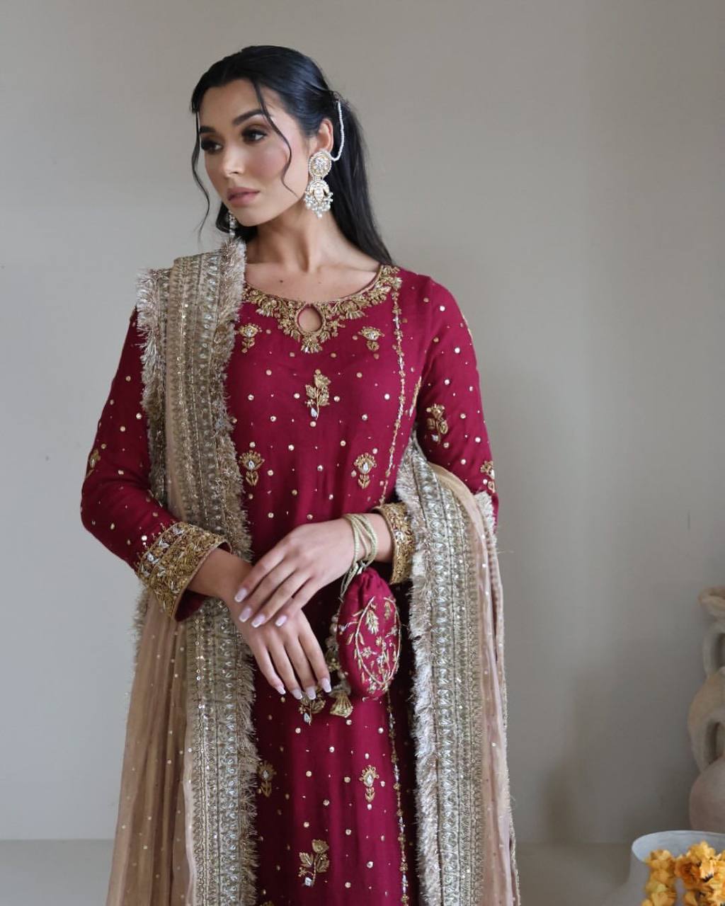 FANCY FAUX GEORGETTE OUTFIT WITH SEQUENCE EMBROIDERY